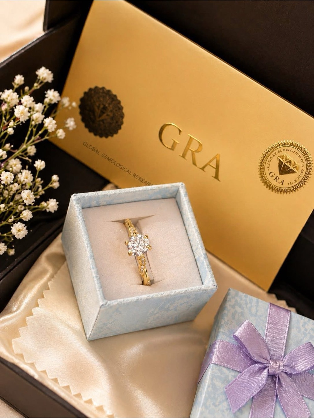 s925 GRA Certified round cut moissanite engagement ring size 9 gold tone twisted